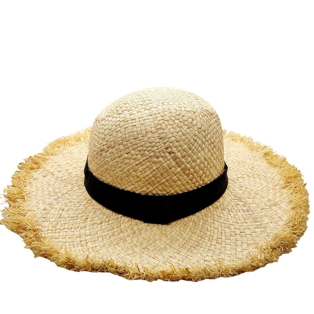 NWT Butter Market Tan Frayed Raw Edge Woven Hat 100% Raffia Natural Fiber Women